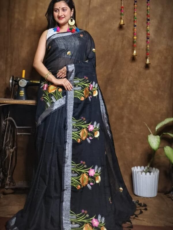 New Lotus Black Handloom Cotton Silk Saree