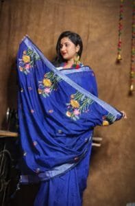 New Lotus Blue Handloom Cotton Silk Saree