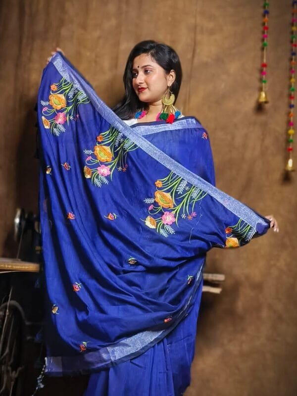 New Lotus Blue Handloom Cotton Silk Saree