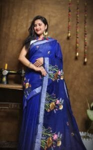 New Lotus Blue Handloom Cotton Silk Saree