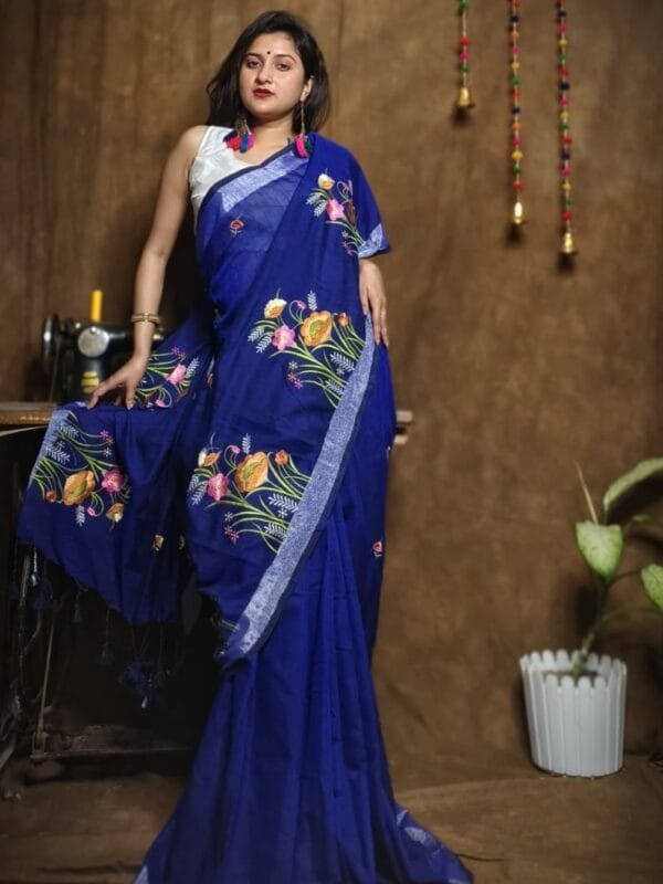 New Lotus Blue Handloom Cotton Silk Saree