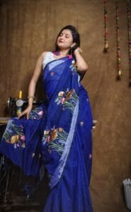 New Lotus Blue Handloom Cotton Silk Saree