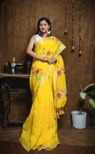 New Lotus Bright Gold Handloom Cotton Silk Saree