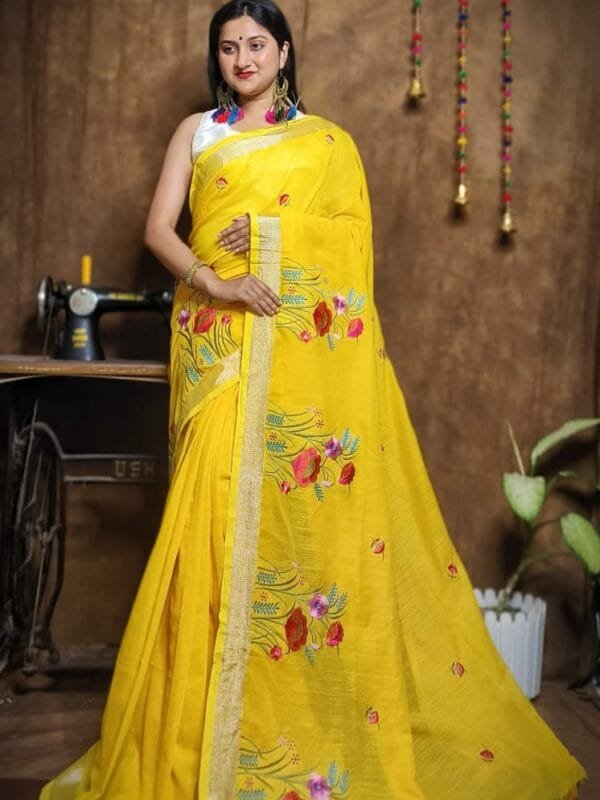 New Lotus Bright Gold Handloom Cotton Silk Saree