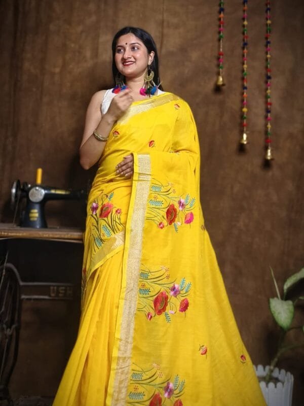 New Lotus Bright Gold Handloom Cotton Silk Saree
