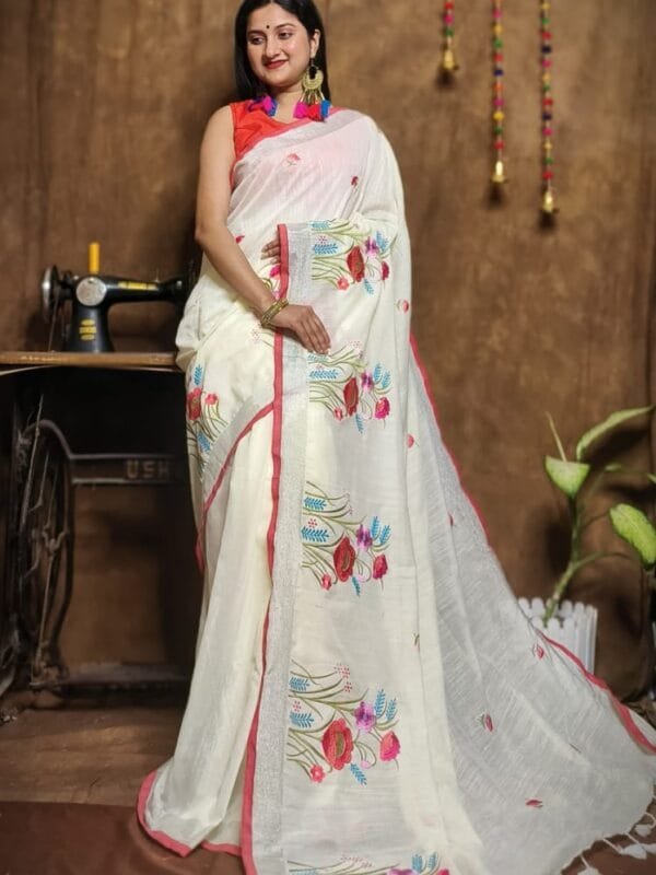 New Lotus Cream Handloom Cotton Silk Saree