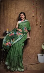 New Lotus Lunar Green Handloom Cotton Silk Saree