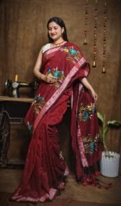 New Lotus Merlot Handloom Cotton Silk Saree