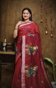 New Lotus Merlot Handloom Cotton Silk Saree