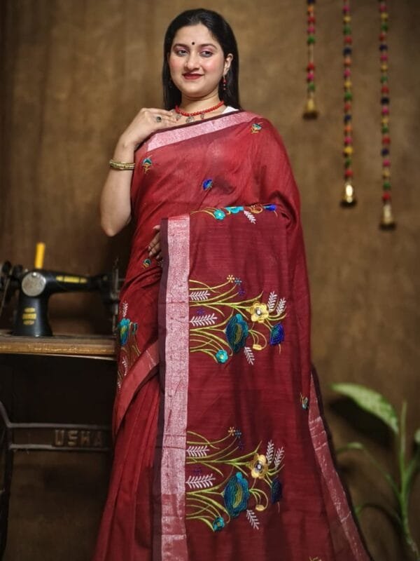 New Lotus Merlot Handloom Cotton Silk Saree