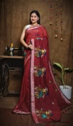 New Lotus Merlot Handloom Cotton Silk Saree
