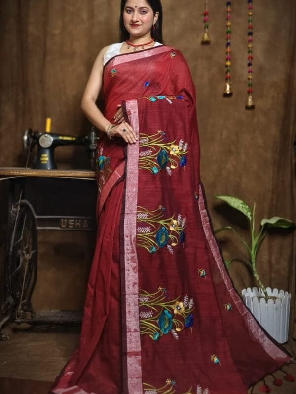 New Lotus Merlot Handloom Cotton Silk Saree
