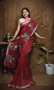 New Lotus Merlot Handloom Cotton Silk Saree
