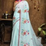 New Lotus Pale Aqua Handloom Cotton Silk Saree