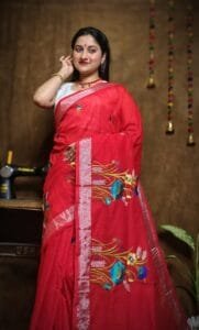 New Lotus Pinkish Red Handloom Cotton Silk Saree