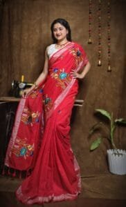 New Lotus Pinkish Red Handloom Cotton Silk Saree