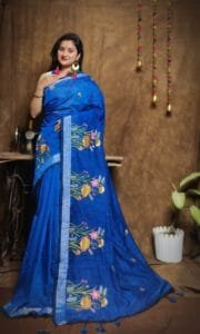 New Lotus Royal Azure Handloom Cotton Silk Saree