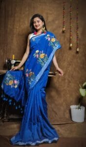 New Lotus Royal Azure Handloom Cotton Silk Saree