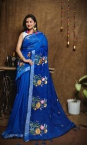 New Lotus Royal Azure Handloom Cotton Silk Saree