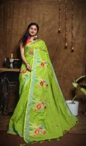 New Lotus Avocado Handloom Cotton Silk Saree