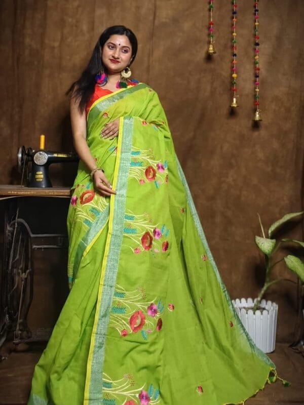 New Lotus Avocado Handloom Cotton Silk Saree