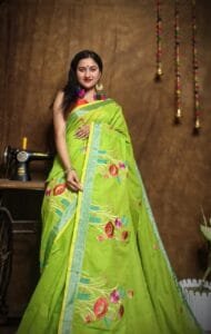 New Lotus Avocado Handloom Cotton Silk Saree