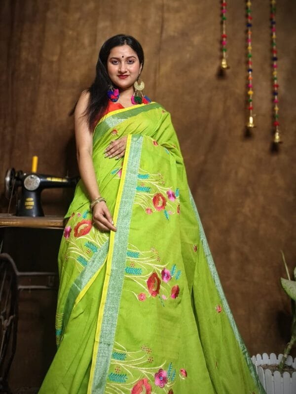 New Lotus Avocado Handloom Cotton Silk Saree