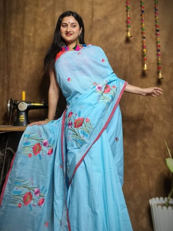 New Lotus Water Blue Handloom Cotton Silk Saree