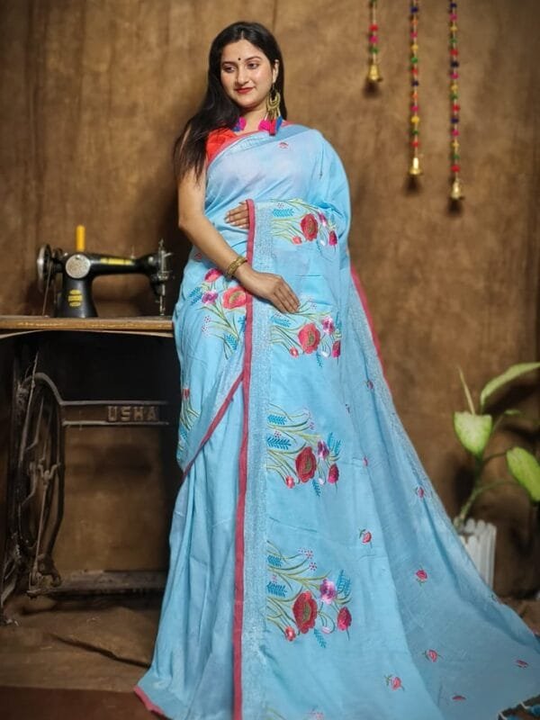 New Lotus Water Blue Handloom Cotton Silk Saree