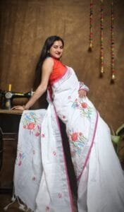 New Lotus White Handloom Cotton Silk Saree