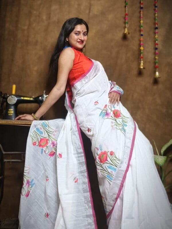 New Lotus White Handloom Cotton Silk Saree