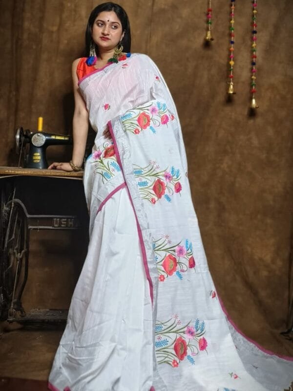 New Lotus White Handloom Cotton Silk Saree
