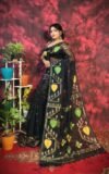 Pan Pata Soft Black Handloom Sari With Blouse Piece