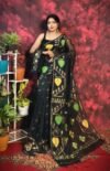 Pan Pata Soft Black Handloom Sari With Blouse Piece