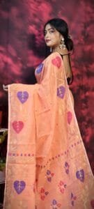 Pan Pata Soft Dark Salmon Handloom Sari With Blouse Piece