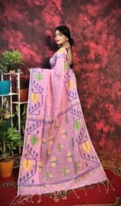 Pan Pata Soft Dull Pink Handloom Sari With Blouse Piece