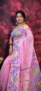 Pan Pata Soft Dull Pink Handloom Sari With Blouse Piece