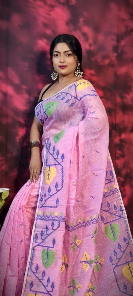 Pan Pata Soft Dull Pink Handloom Sari With Blouse Piece