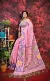 Pan Pata Soft Dull Pink Handloom Sari With Blouse Piece
