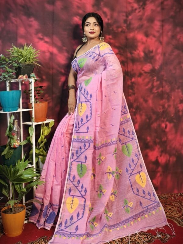 Pan Pata Soft Dull Pink Handloom Sari With Blouse Piece