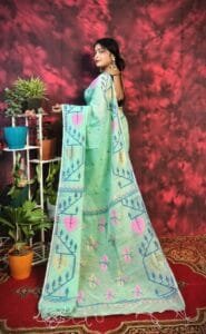 Pan Pata Soft Frog Green Handloom Sari With Blouse Piece