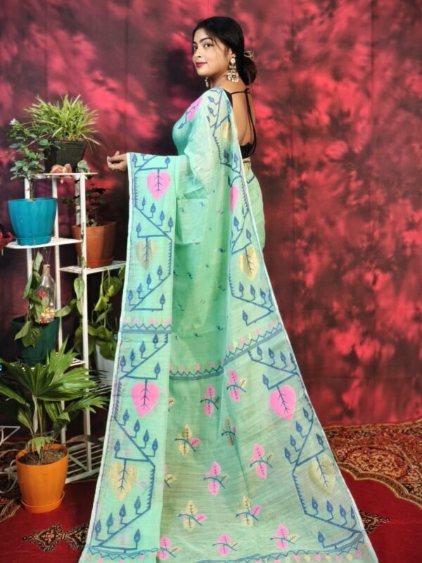 Pan Pata Soft Frog Green Handloom Sari With Blouse Piece