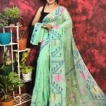 Pan Pata Soft Frog Green Handloom Sari With Blouse Piece