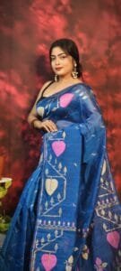 Pan Pata Soft Fun Blue Handloom Sari With Blouse Piece