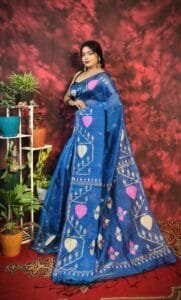 Pan Pata Soft Fun Blue Handloom Sari With Blouse Piece