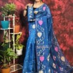 Pan Pata Soft Fun Blue Handloom Sari With Blouse Piece