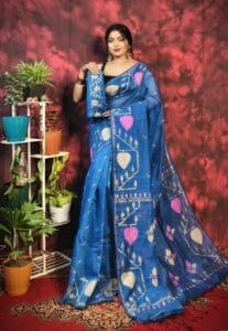 Pan Pata Soft Fun Blue Handloom Sari With Blouse Piece