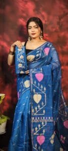 Pan Pata Soft Fun Blue Handloom Sari With Blouse Piece