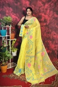 Pan Pata Soft Light Gold Handloom Sari With Blouse Piece