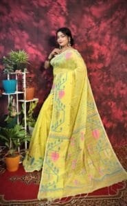 Pan Pata Soft Light Gold Handloom Sari With Blouse Piece